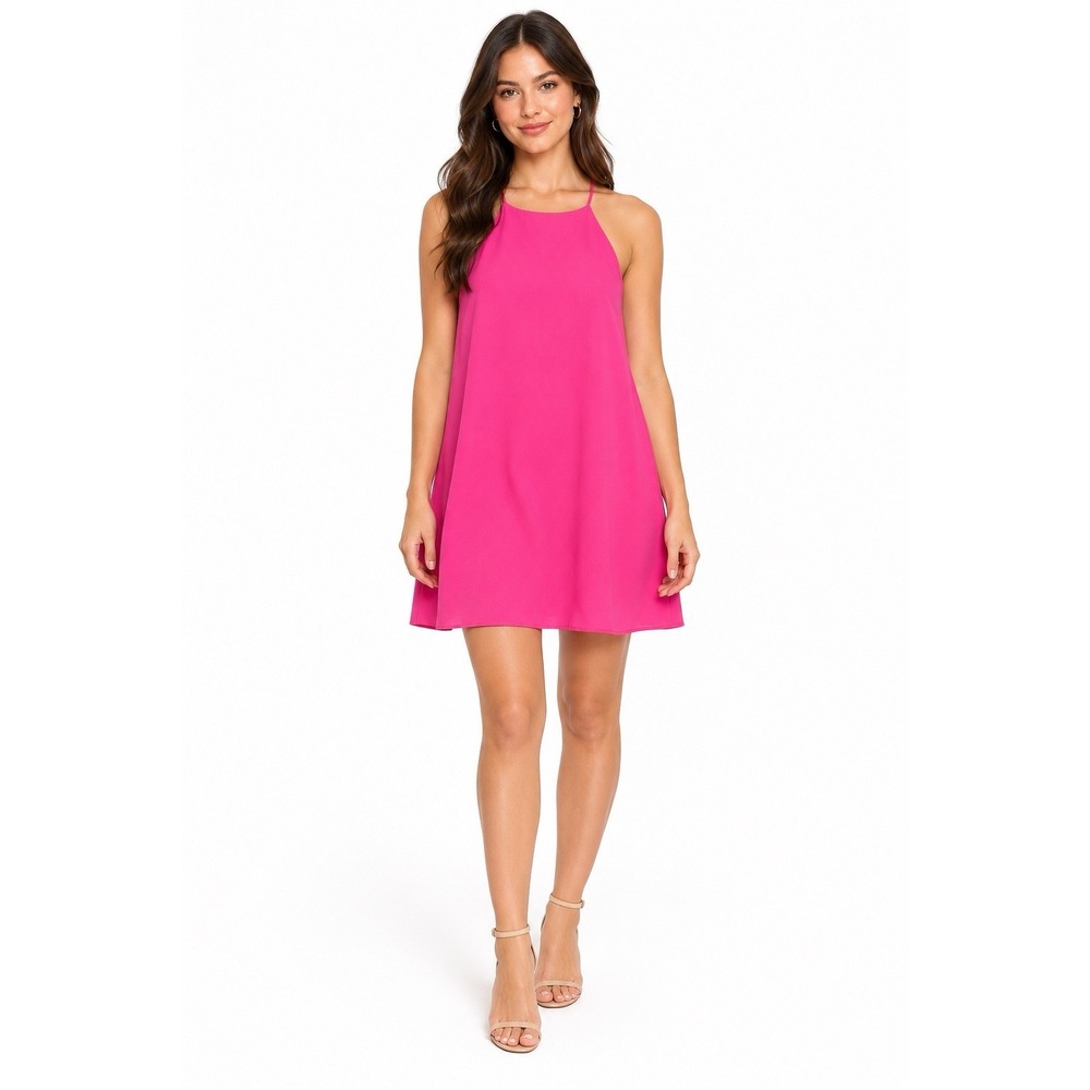 Everly Hot Pink Swing A-Line Dress Small Spaghetti Strap Keyhole Back Cocktail